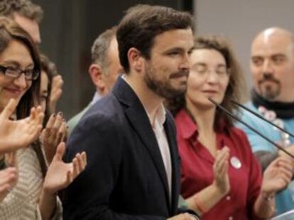 El candidat Alberto Garzón, a la seu d'IU a Madrid.