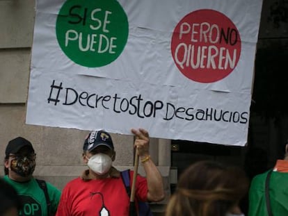 Protesta contra los desahucios durante la crisis sanitaria.