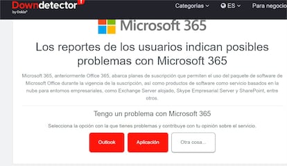 Outlook caído según Downdetector