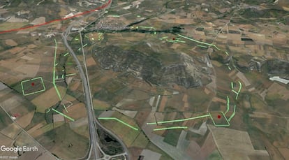 Imagen aérea del cerro de Castarreño, y de las líneas del cerco de los ejércitos de Augusto.