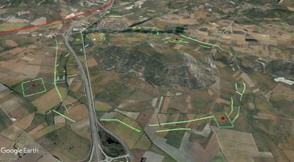 Imagen aérea del cerro de Castarreño, y de las líneas del cerco de los ejércitos de Augusto.