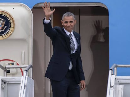 O presidente dos EUA, Barack Obama, antes de deixar Berlim rumo a Lima.