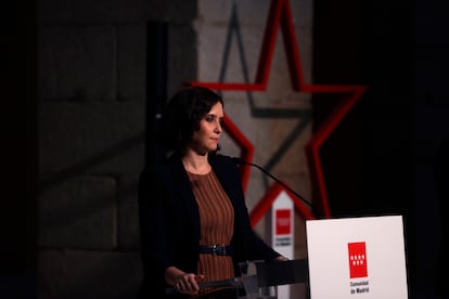 Madrid premier Isabel Díaz Ayuso at a press conference on Tuesday.
