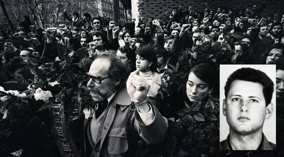 Marcha depois da matança dos advogados de Atocha. García Juliá, em miniatura.