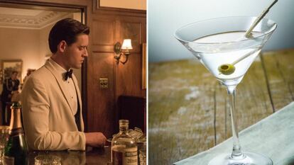 A la izquierda, una escena de la serie 'The Man in the high castle' y, a la derecha, un vaso de Vodka Martini.