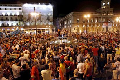 Así estaba la Puerta del Sol de Madrid nada más acabar la semifinal del Mundial en la que España ha vencido a la tricampona Alemania.