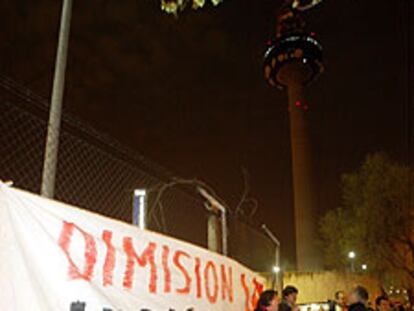 Protesta de los trabajadores de TVE en Torre España, en Madrid.