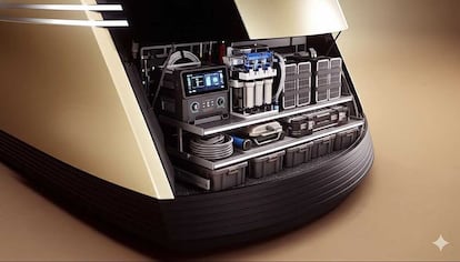 Espacio del motor eléctrico de la posible caravana Van Life basada en Robovan de Tesla