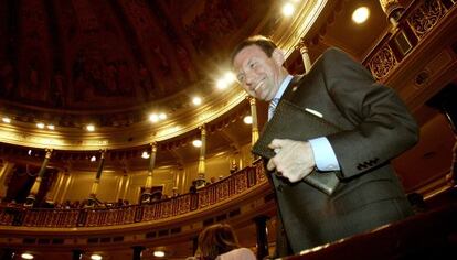 El &#039;exlehendakari&#039; Juan Jos&eacute; Ibarretxe en el debate de su plan soberanista en el Congreso, en febrero de 2005. 