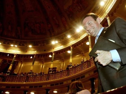 El &#039;exlehendakari&#039; Juan Jos&eacute; Ibarretxe en el debate de su plan soberanista en el Congreso, en febrero de 2005. 