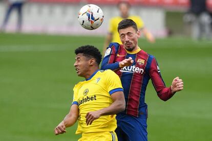 Clement Lenglet, del Barça, i Anthony Lozano, del Cadis.