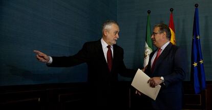 Griñán y Zoido, este lunes en la sede de la Presidencia de la Junta.