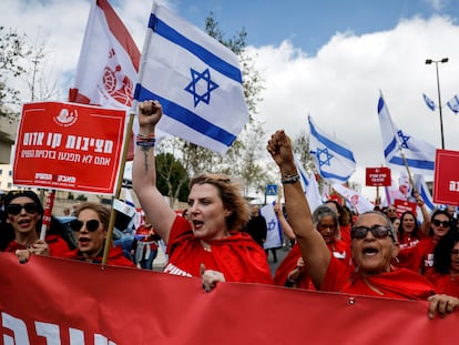 Manifestación en Jerusalén contra la reforma judicial, este lunes.