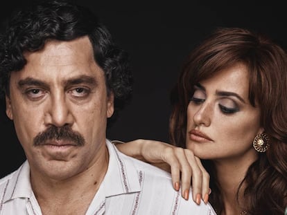 Javier Bardem and his wife, Pen&eacute;lope Cruz, in character as Pablo Escobar and Virginia Vallejo.