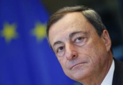 El presidente del BCE, Mario Draghi, durante su comparecencia hoy ante el Parlamento Europeo.