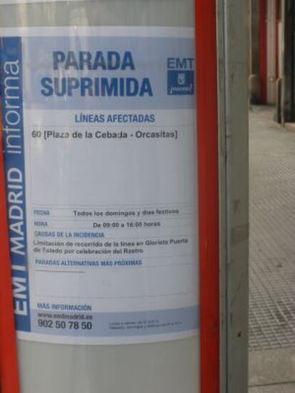 Aviso de parada suprimida de la línea 60 por el Rastro