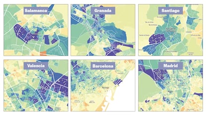 Un detalle del mapa de universitarios para seis ciudades españolas