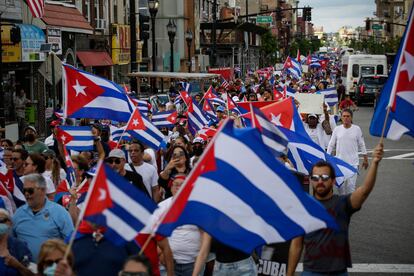 Una manifestación de ciudadanos cubanos en Nueva Jersey, EE UU, en apoyo a los presos en Cuba, el pasado 18 de julio.
