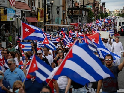 Una manifestación de ciudadanos cubanos en Nueva Jersey, EE UU, en apoyo a los presos en Cuba, el pasado 18 de julio.