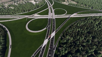 Ilustración realizada por Flatiron de cómo quedará el intercambiador entre las autopistas I-87 y NC-540 tras la ejecución de las obras.