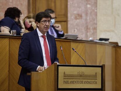 El vicepresidente de la Junta de Andalucía, Juan Marín, en el Pleno del parlamento andaluz.