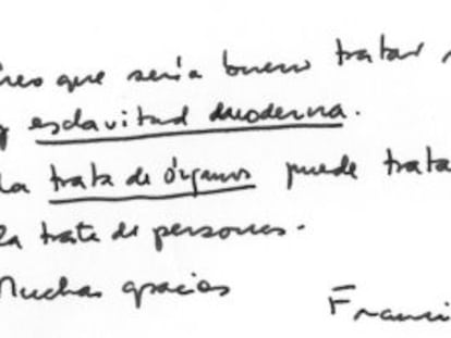 Mensaje del Papa al canciller de la Academia Pontificia de las Ciencias pidiendo abordar el tema de la trata.