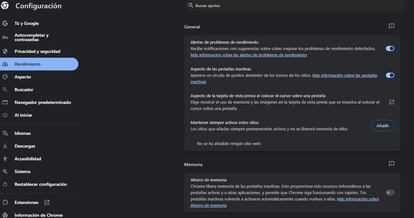 Función Ahorro de memoria en Google Chrome