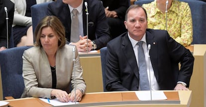 Stefan Löfven, este martes en el Parlamento sueco.