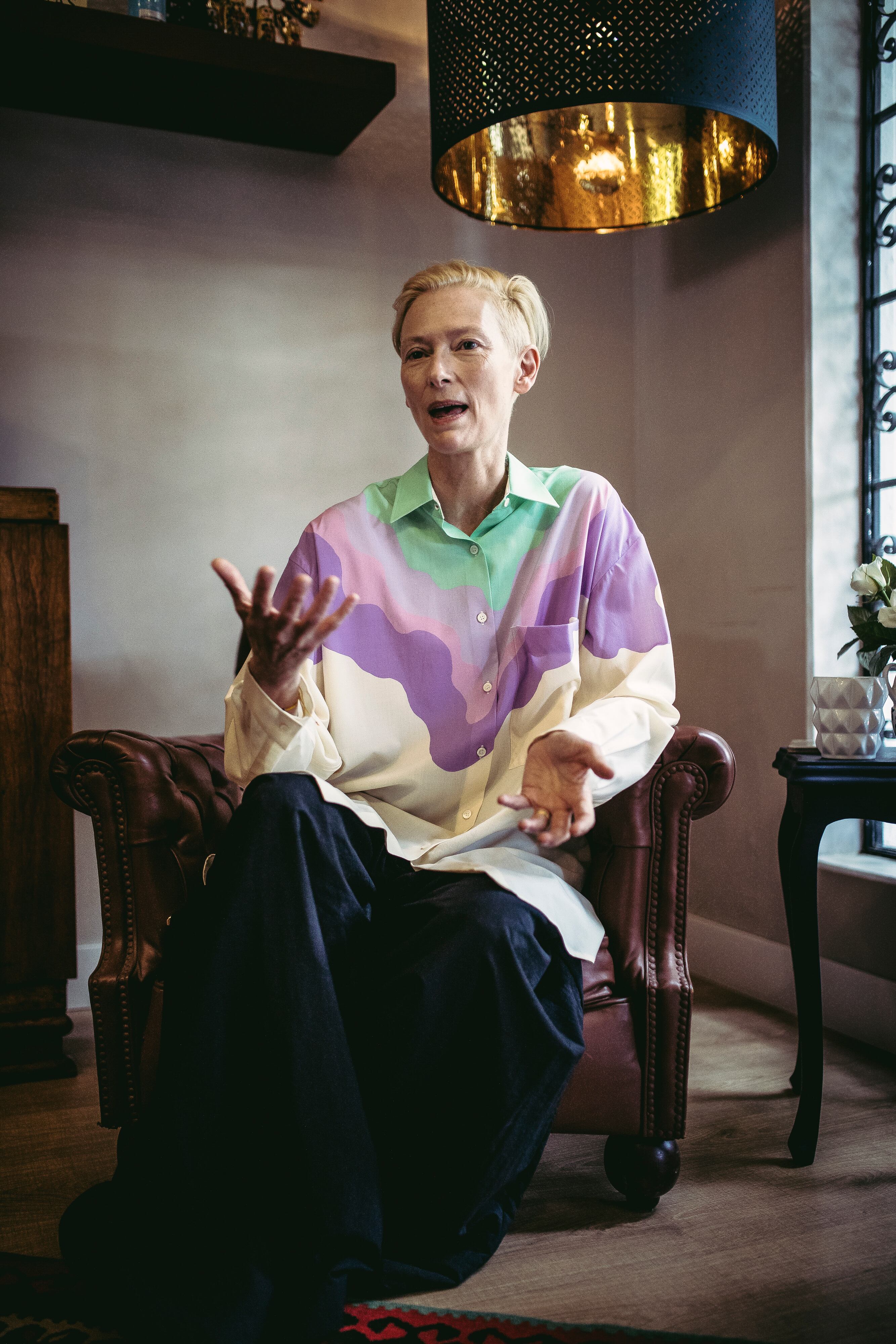 La actriz y modelo británica, Tilda Swinton, durante una entrevista en Bogotá, Colombia, el 27 de Septiembre de 2021.