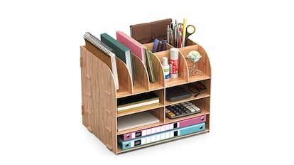 Organizador multifuncional de madera para escritorio