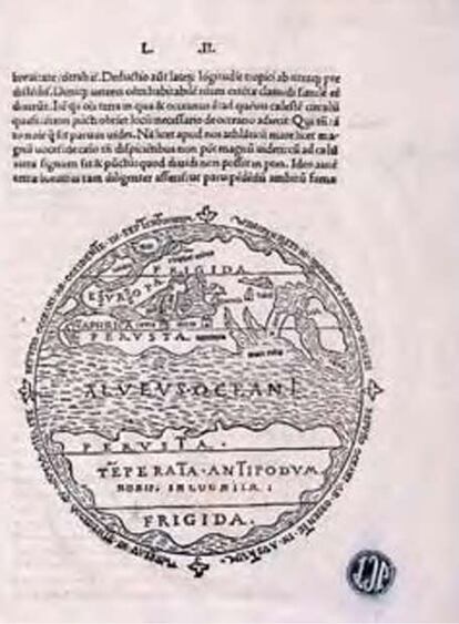 Diferente en la concepción geográfica de la tierra es la obra de Macrobio (también presente en la muestra y perteneciente a 1485), que utiliza el texto de Cicerón como excusa para exponer sus teorías sobre algunos campos de la ciencia de su tiempo: geografía, astronomía, aritmética o geometría.