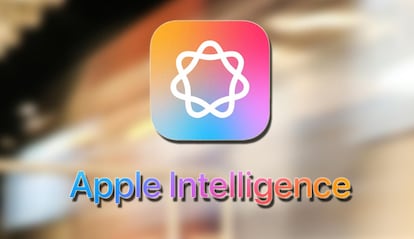 Logo de Apple Intelligence con imagen de fondo de un tren que se va