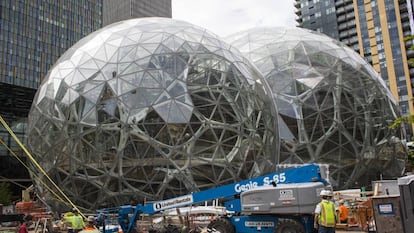 Construcción de la nueva sede de Amazon, en Seattle.