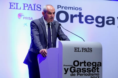 El director de EL PAÍS, Antonio Caño, en un momento de su discurso durante la ceremonia de entrega de los Premios Ortega y Gasset.