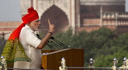 El primer ministro indio, Narendra Modi, en un discurso en Nueva Delhi.  