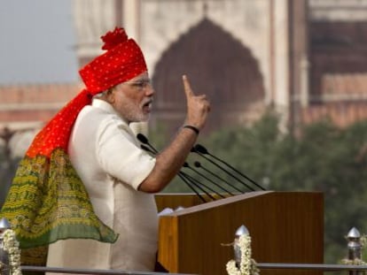El primer ministro indio, Narendra Modi, en un discurso en Nueva Delhi.  