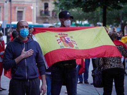 Protestas con banderas de España, en Pamplona, en contra de la gestión del Gobierno de la pandemia.