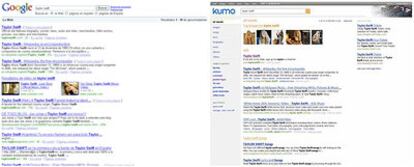 A la izquierda, buscador de Google. A la derecha, Kumo.