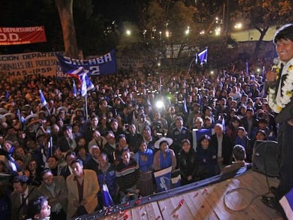 Evo Morales, presidente de Bolivia, en una sede de campa&ntilde;a en Cochabamba.