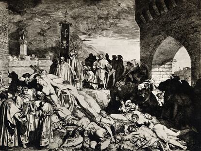 Dibujo que ilustra el efecto de la peste bubónica en Florencia en el siglo XIV.