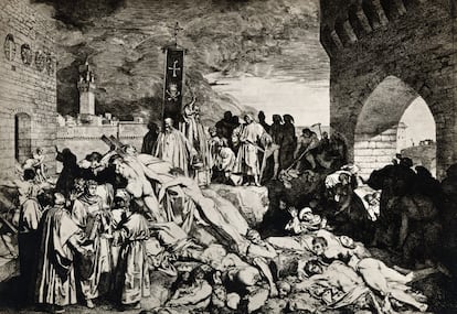 Dibujo que ilustra el efecto de la peste bubónica en Florencia en el siglo XIV.