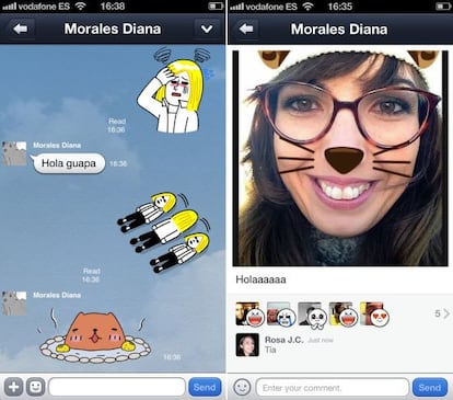 Ejemplo de conversación y retoque en Line