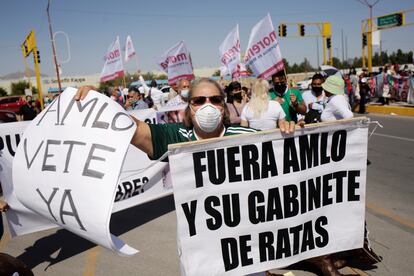 Una protesta contra López Obrador en Ciudad Juárez, en octubre.