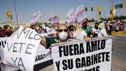 Una protesta contra López Obrador en Ciudad Juárez, en octubre.