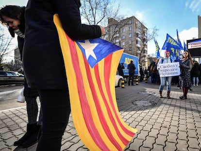 A pro-Catalan independence march in Moscow.