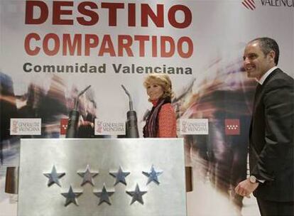 Esperanza Aguirre y Francisco Camps promueven Madrid y Valencia como destino turístico compartido.