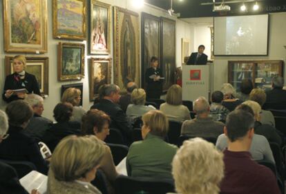 La sala Subastas Bilbao XXI en el momento de la puja por el cuadro atribuido a Murillo.