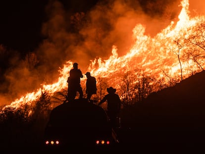 Residentes y brigadistas trabajan para contener el fuego en Nogales, en la Región Montañosa de Veracruz, el 25 de marzo.