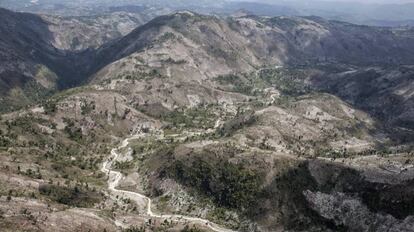 El color de la tierra desnuda ya domina las colinas del Macizo de la Hotte, al suroeste de Haití.