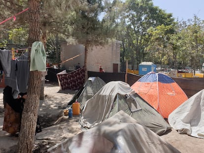 The camp set up by displaced Afghans at Shahr-e Now park in Kabul